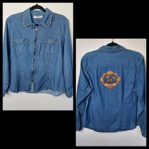 Vtg White Stag Ladies Jacket Embroidered Horse & Rider Western Retro Blue‎ Denim